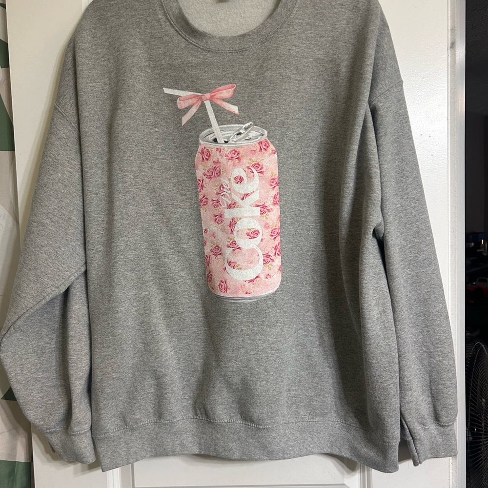 Gildan Gray Sweater with Floral Soda Can Design